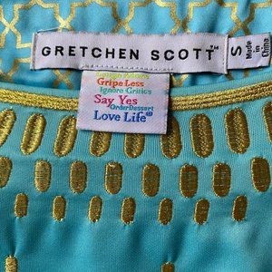 Gretchen Scott,  Size Small, Gold/Blue dress
